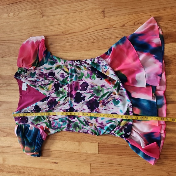 One33 Social Ruched Floral Print Crepe de Chine Dress Size 12 - Picture 11 of 12